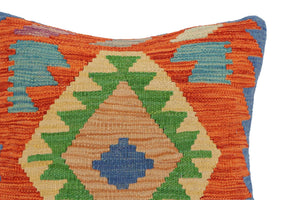handmade Traditional Pillow Rust Blue Hand-Woven SQUARE 100% WOOL Hand woven turkish pillow2 x 2