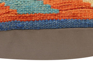 handmade Traditional Pillow Rust Blue Hand-Woven SQUARE 100% WOOL Hand woven turkish pillow2 x 2