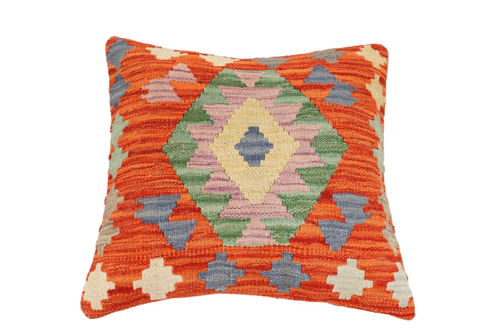 handmade Traditional Pillow Rust Blue Hand-Woven SQUARE 100% WOOL Hand woven turkish pillow2 x 2