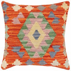 handmade Traditional Pillow Rust Blue Hand-Woven SQUARE 100% WOOL Hand woven turkish pillow2 x 2