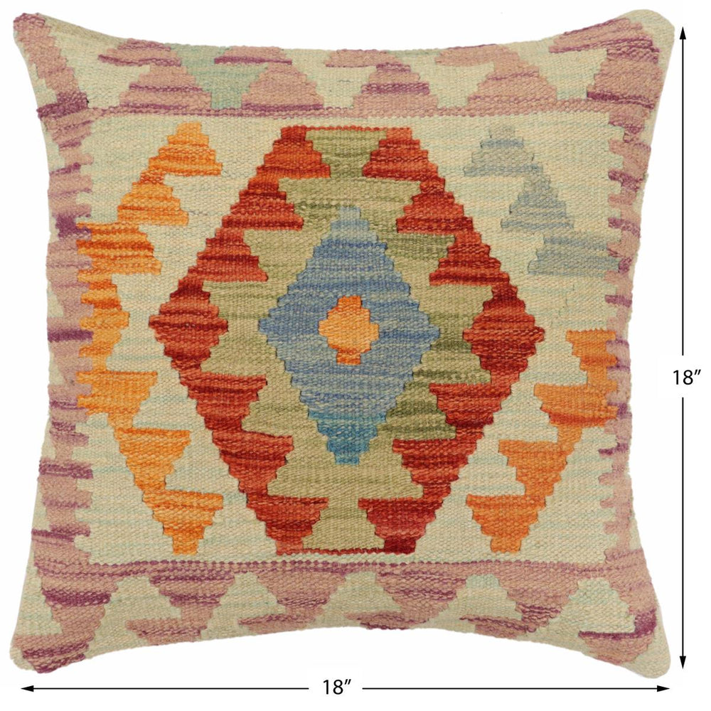 handmade Traditional Pillow Rust Blue Hand-Woven SQUARE 100% WOOL Hand woven turkish pillow2 x 2
