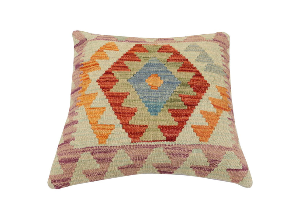 handmade Traditional Pillow Rust Blue Hand-Woven SQUARE 100% WOOL Hand woven turkish pillow2 x 2