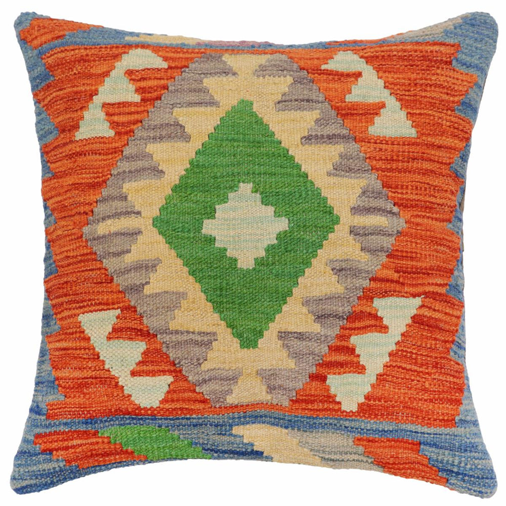 handmade Traditional Pillow Rust Blue Hand-Woven SQUARE 100% WOOL Hand woven turkish pillow2 x 2