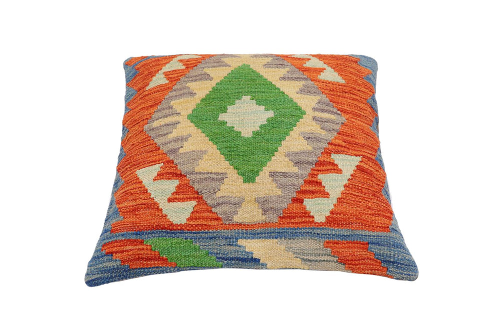 handmade Traditional Pillow Rust Blue Hand-Woven SQUARE 100% WOOL Hand woven turkish pillow2 x 2