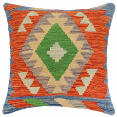 handmade Traditional Pillow Rust Blue Hand-Woven SQUARE 100% WOOL Hand woven turkish pillow2 x 2
