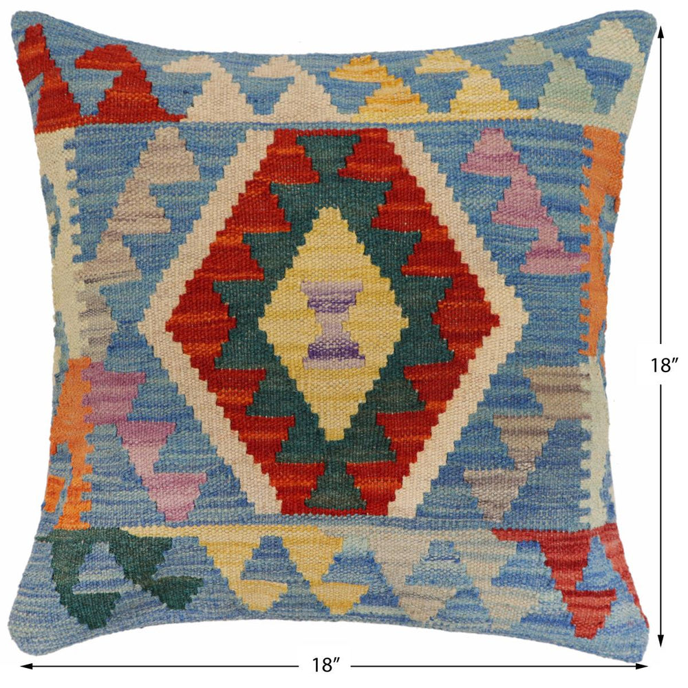 handmade Traditional Pillow Blue Rust Hand-Woven SQUARE 100% WOOL Hand woven turkish pillow2 x 2