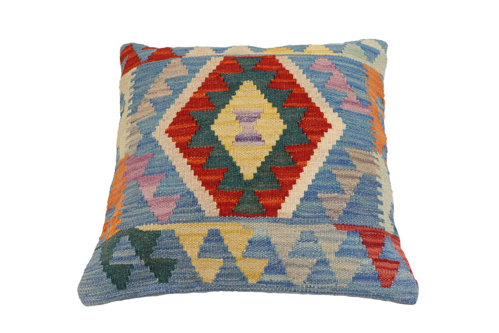 handmade Traditional Pillow Blue Rust Hand-Woven SQUARE 100% WOOL Hand woven turkish pillow2 x 2