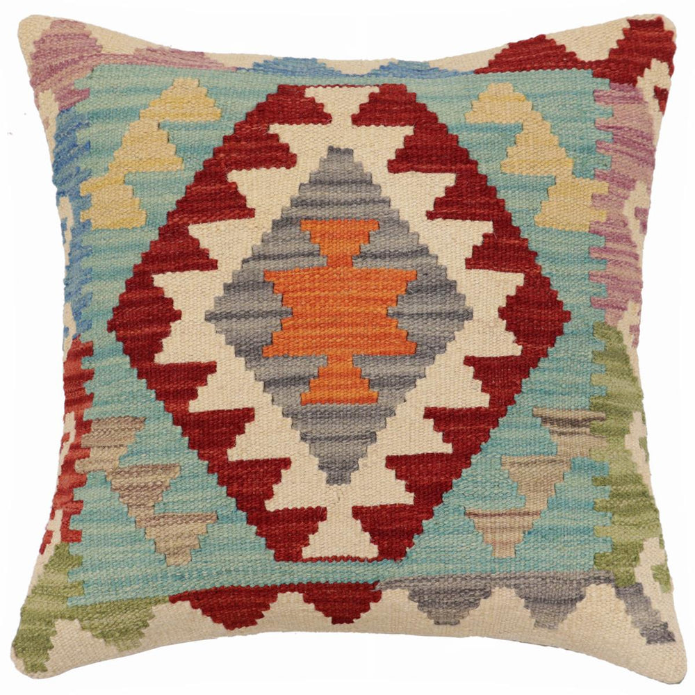 handmade Traditional Pillow Red Blue Hand-Woven SQUARE 100% WOOL Hand woven turkish pillow2 x 2