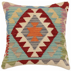 handmade Traditional Pillow Red Blue Hand-Woven SQUARE 100% WOOL Hand woven turkish pillow2 x 2