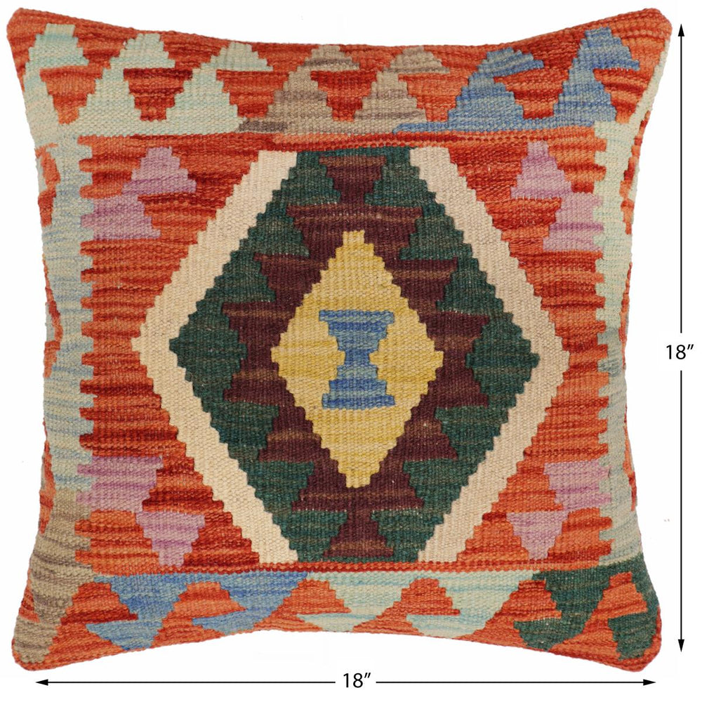 handmade Traditional Pillow Rust Blue Hand-Woven SQUARE 100% WOOL Hand woven turkish pillow2 x 2