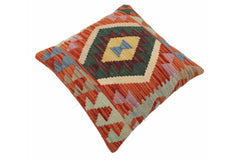 handmade Traditional Pillow Rust Blue Hand-Woven SQUARE 100% WOOL Hand woven turkish pillow2 x 2