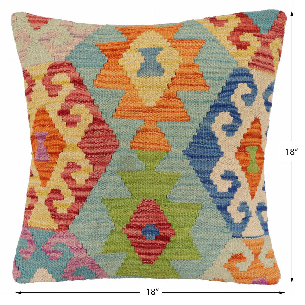 handmade Traditional Pillow Blue Rust Hand-Woven SQUARE 100% WOOL Hand woven turkish pillow2 x 2