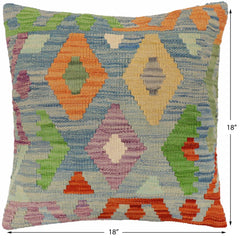 handmade Traditional Pillow Blue Rust Hand-Woven SQUARE 100% WOOL Hand woven turkish pillow2 x 2