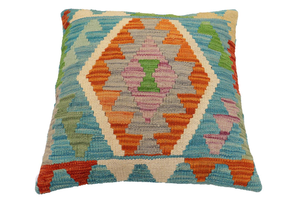 handmade Traditional Pillow Blue Rust Hand-Woven SQUARE 100% WOOL Hand woven turkish pillow2 x 2