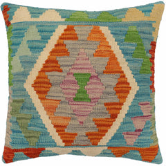 handmade Traditional Pillow Blue Rust Hand-Woven SQUARE 100% WOOL Hand woven turkish pillow2 x 2