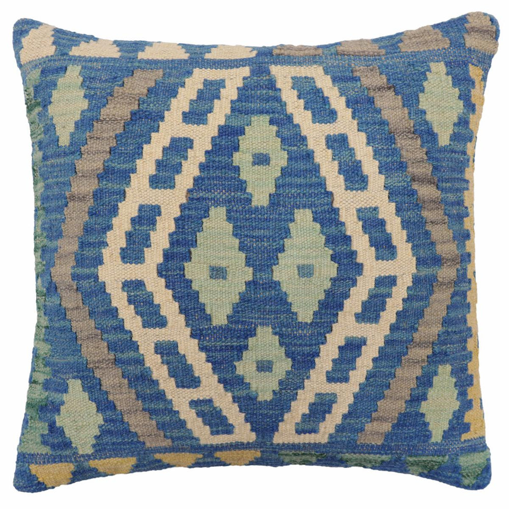 handmade Traditional Pillow Blue Gray Hand-Woven SQUARE 100% WOOL Hand woven turkish pillow2 x 2