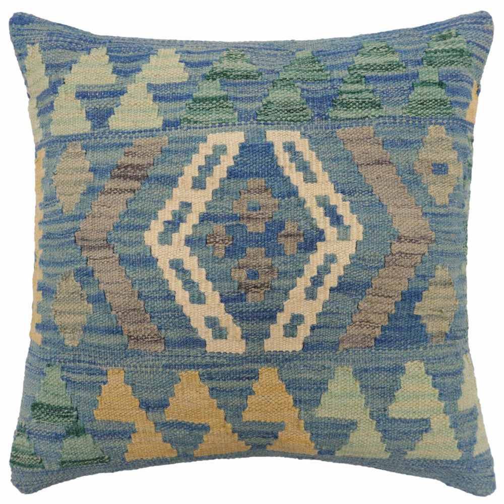handmade Traditional Pillow Blue Gray Hand-Woven SQUARE 100% WOOL Hand woven turkish pillow2 x 2