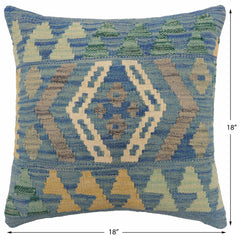 handmade Traditional Pillow Blue Gray Hand-Woven SQUARE 100% WOOL Hand woven turkish pillow2 x 2