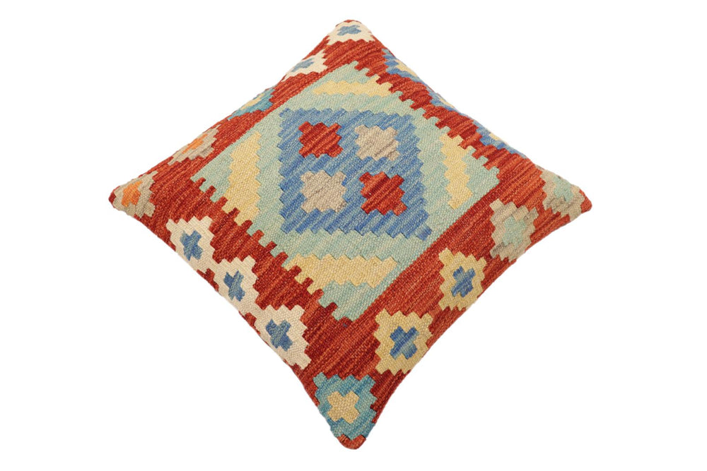 handmade Traditional Pillow Rust Blue Hand-Woven SQUARE 100% WOOL Hand woven turkish pillow2 x 2