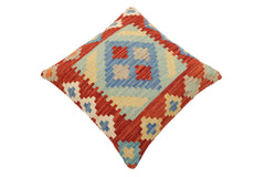 handmade Traditional Pillow Rust Blue Hand-Woven SQUARE 100% WOOL Hand woven turkish pillow2 x 2