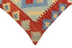 handmade Traditional Pillow Rust Blue Hand-Woven SQUARE 100% WOOL Hand woven turkish pillow2 x 2