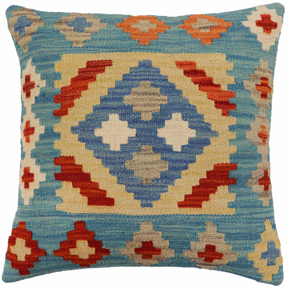 handmade Traditional Pillow Blue Rust Hand-Woven SQUARE 100% WOOL Hand woven turkish pillow2 x 2