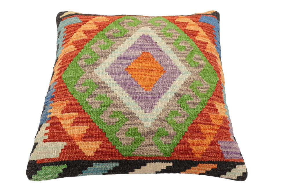 handmade Traditional Pillow Rust Blue Hand-Woven SQUARE 100% WOOL Hand woven turkish pillow2 x 2