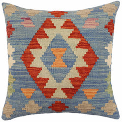 handmade Traditional Pillow Blue Rust Hand-Woven SQUARE 100% WOOL Hand woven turkish pillow2 x 2