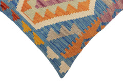 handmade Traditional Pillow Blue Orange Hand-Woven SQUARE 100% WOOL Hand woven turkish pillow2 x 2