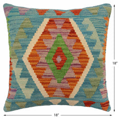 handmade Traditional Pillow Blue Rust Hand-Woven SQUARE 100% WOOL Hand woven turkish pillow2 x 2