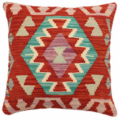 handmade Traditional Pillow Rust Blue Hand-Woven SQUARE 100% WOOL Hand woven turkish pillow2 x 2