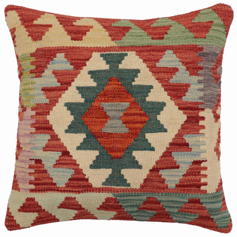 handmade Traditional Pillow Red Blue Hand-Woven SQUARE 100% WOOL Hand woven turkish pillow2 x 2
