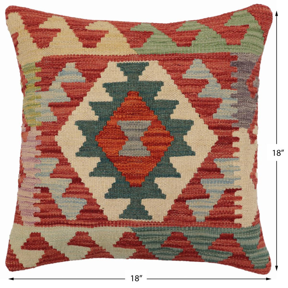 handmade Traditional Pillow Red Blue Hand-Woven SQUARE 100% WOOL Hand woven turkish pillow2 x 2