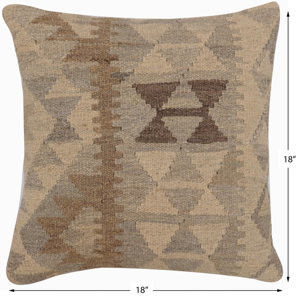 handmade Traditional Pillow Beige Gray Hand-Woven SQUARE 100% WOOL Hand woven turkish pillow2 x 2