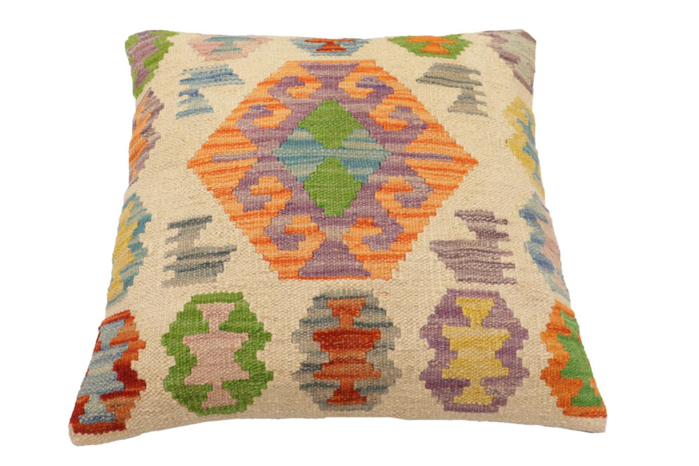 handmade Traditional Pillow Beige Rust Hand-Woven SQUARE 100% WOOL Hand woven turkish pillow2 x 2