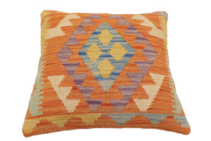 handmade Traditional Pillow Orange Blue Hand-Woven SQUARE 100% WOOL  Hand woven turkish pillow  2 x 2