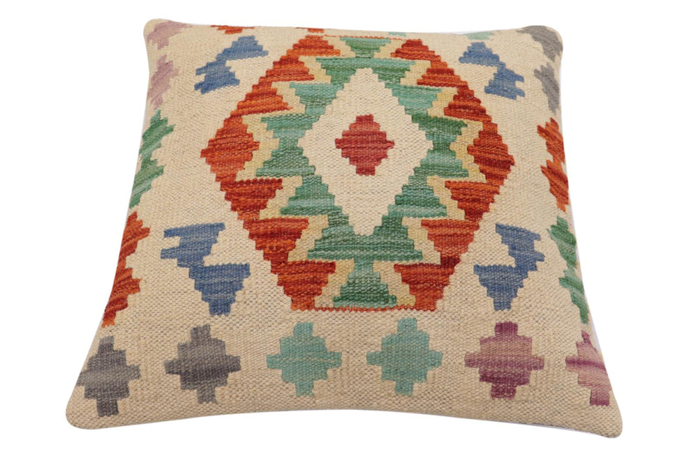handmade Traditional Pillow Beige Rust Hand-Woven SQUARE 100% WOOL Hand woven turkish pillow2 x 2