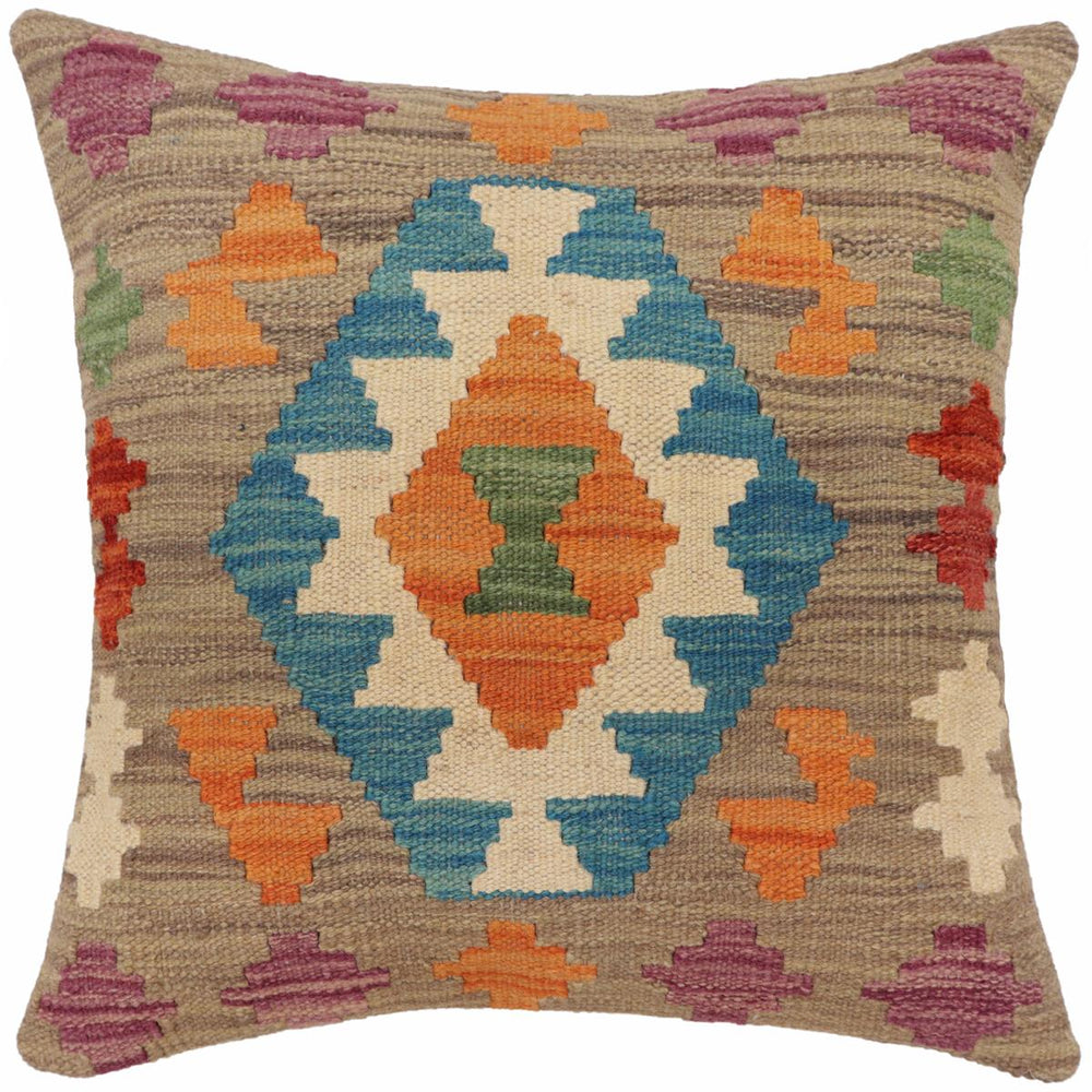 handmade Traditional Pillow Blue Rust Hand-Woven SQUARE 100% WOOL Hand woven turkish pillow2 x 2