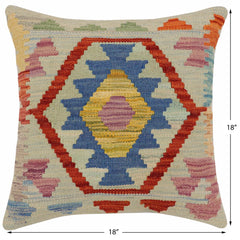 handmade Traditional Pillow Blue Rust Hand-Woven SQUARE 100% WOOL Hand woven turkish pillow2 x 2