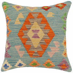 handmade Traditional Pillow Blue Rust Hand-Woven SQUARE 100% WOOL Hand woven turkish pillow2 x 2