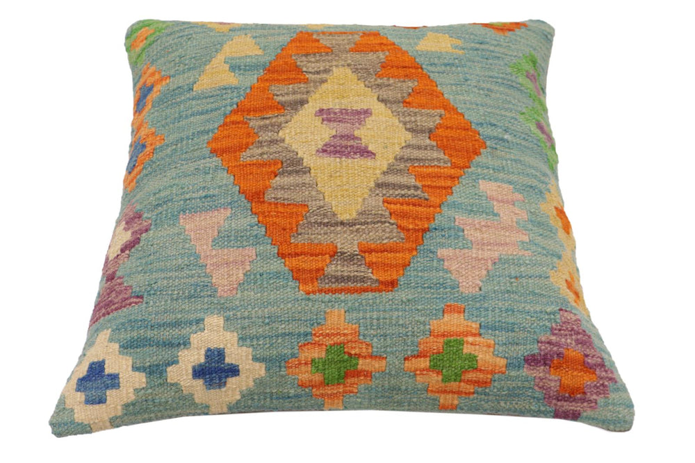 handmade Traditional Pillow Blue Rust Hand-Woven SQUARE 100% WOOL Hand woven turkish pillow2 x 2