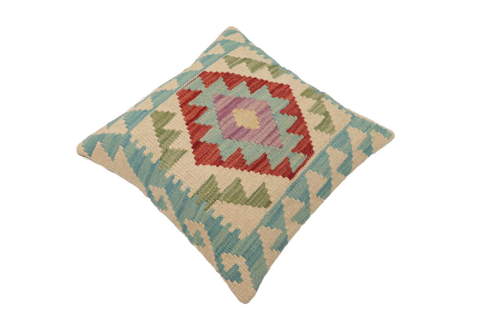 handmade Traditional Pillow Beige Blue Hand-Woven SQUARE 100% WOOL Hand woven turkish pillow2 x 2