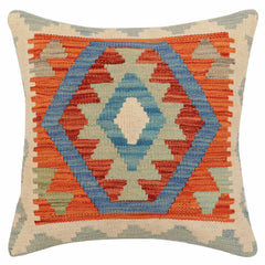 handmade Traditional Pillow Rust Blue Hand-Woven SQUARE 100% WOOL Hand woven turkish pillow2 x 2