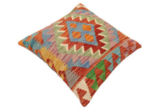 handmade Traditional Pillow Rust Blue Hand-Woven SQUARE 100% WOOL Hand woven turkish pillow2 x 2