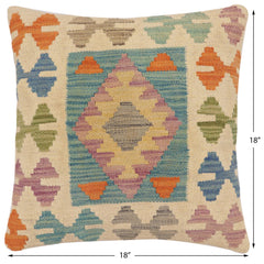 handmade Traditional Pillow Beige Blue Hand-Woven SQUARE 100% WOOL Hand woven turkish pillow2 x 2