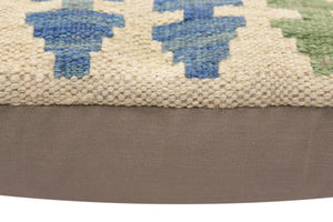 handmade Traditional Pillow Beige Blue Hand-Woven SQUARE 100% WOOL Hand woven turkish pillow2 x 2