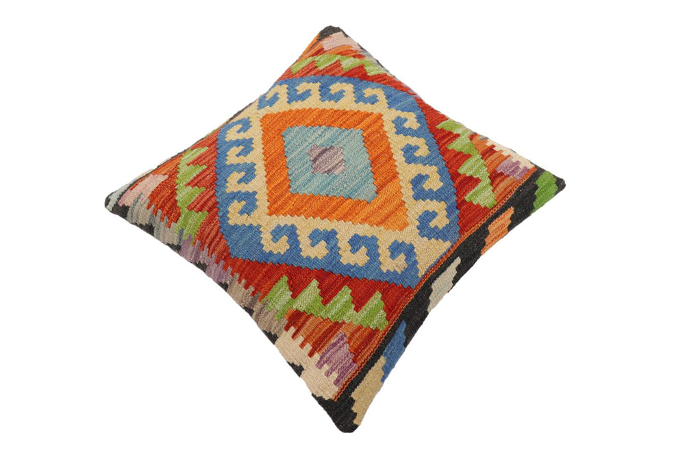 handmade Traditional Pillow Rust Blue Hand-Woven SQUARE 100% WOOL  Hand woven turkish pillow  2 x 2