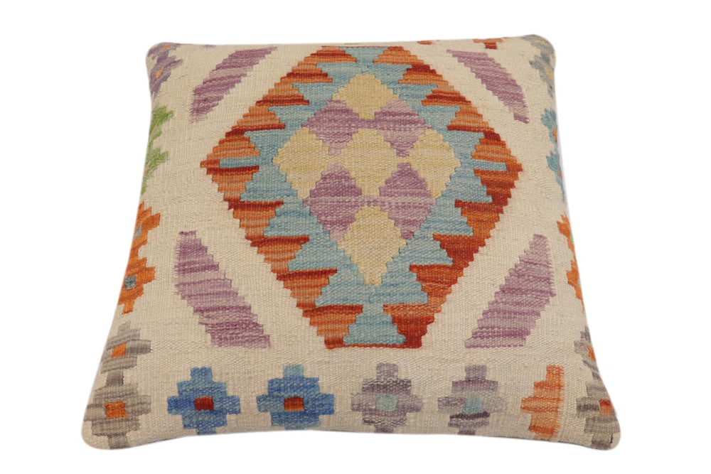 handmade Traditional Pillow Beige Rust Hand-Woven SQUARE 100% WOOL Hand woven turkish pillow2 x 2