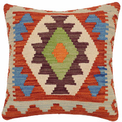 handmade Traditional Pillow Rust Blue Hand-Woven SQUARE 100% WOOL Hand woven turkish pillow2 x 2
