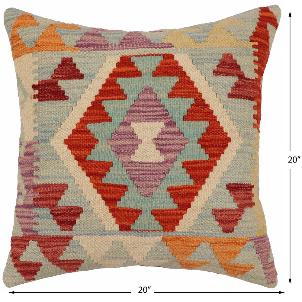 handmade Traditional Pillow Blue Rust Hand-Woven SQUARE 100% WOOL  Hand woven turkish pillow  PILLOW